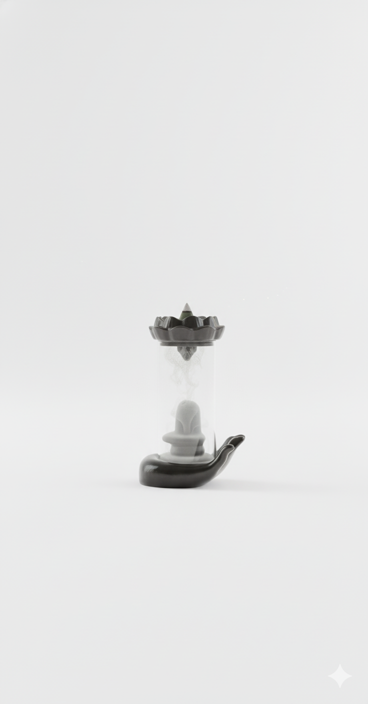 Hand glass Shivling with 30 cones