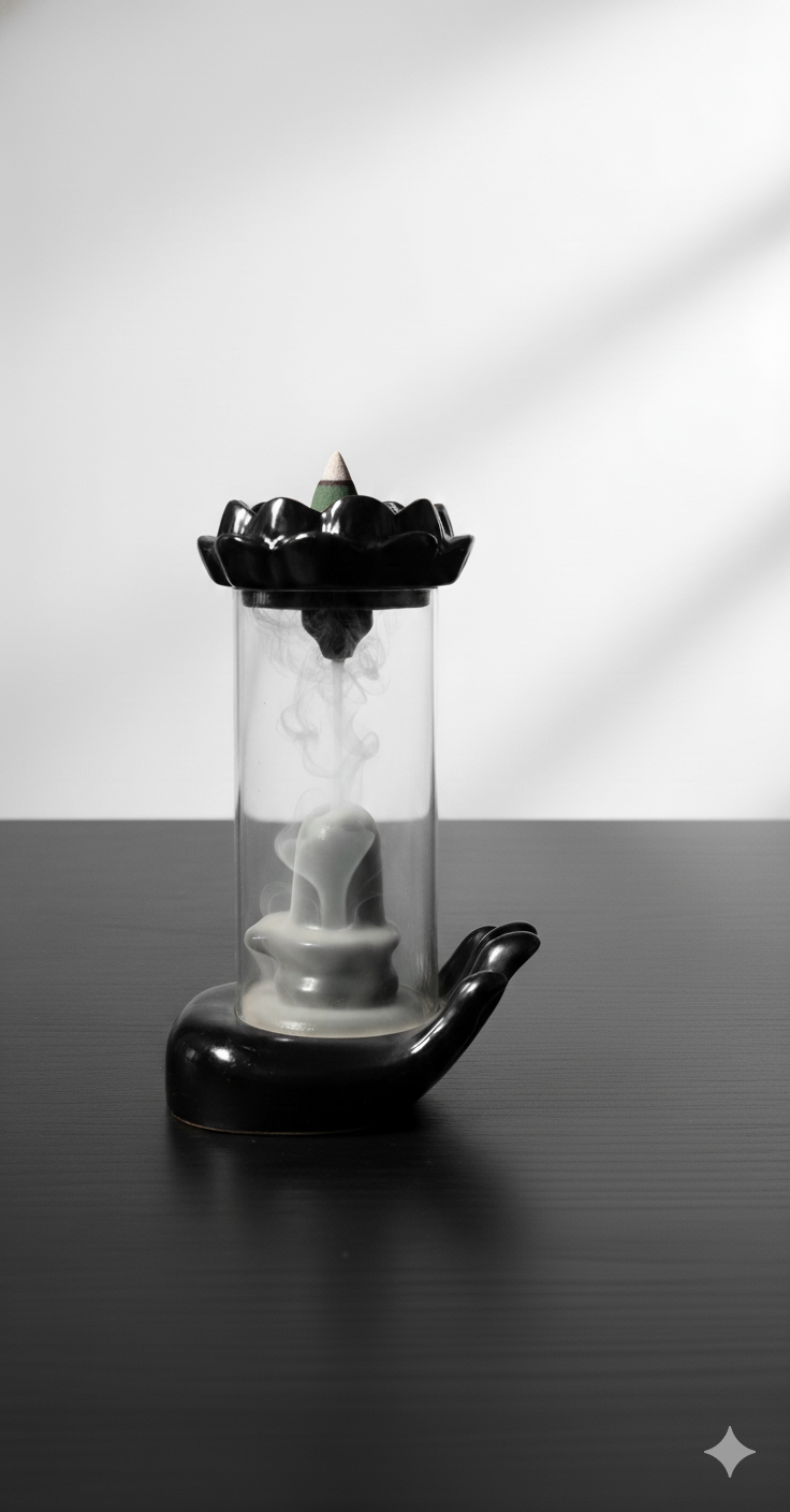 Hand glass Shivling with 30 cones